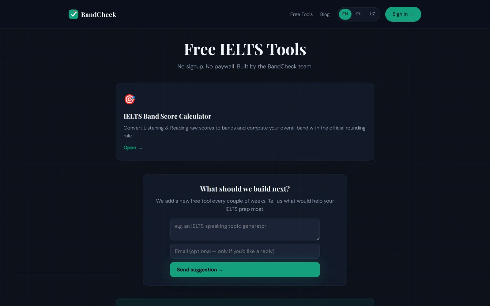 BandCheck — Bepul vositalar